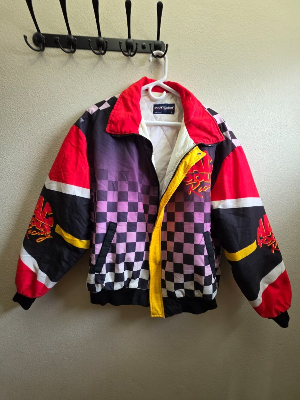 Swingster Men's L Mac Tools Racing Zip Up Jacket Multi Color Checker Flag - Picture 4 of 5